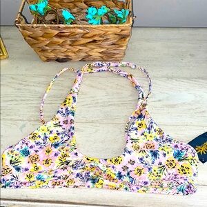 Skatie Floral Bikini Top - Pink and Yellow